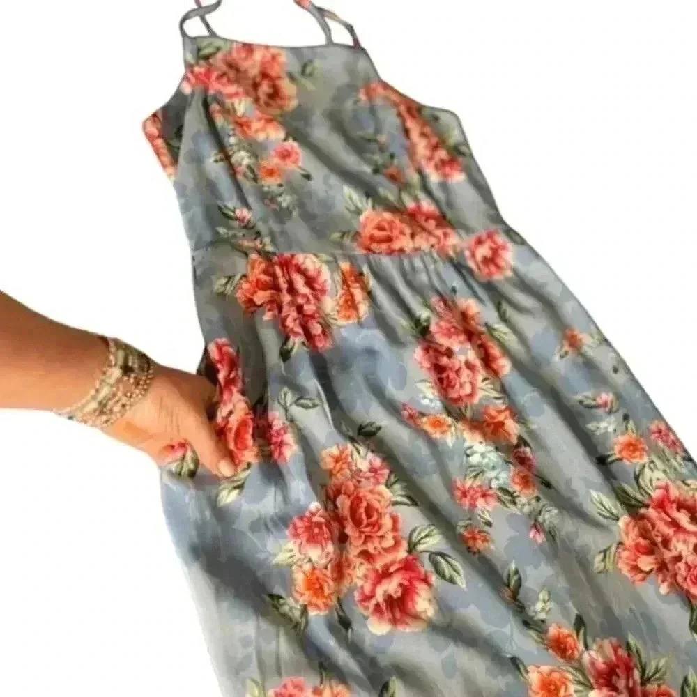 Band of Gypsies Floral Maxi Dress  Blue/Coral Medium NWT boho garden girl fairy - Picture 12 of 15